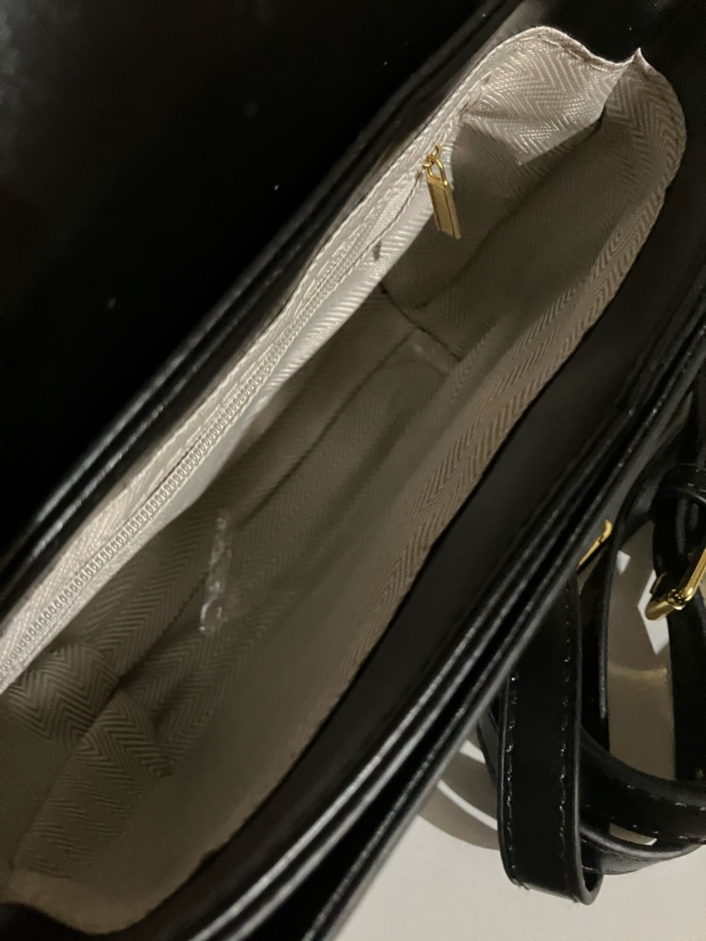 Black Leather Top-Handle Shoulder Bag with Gold Accent - Picture 3 of 6